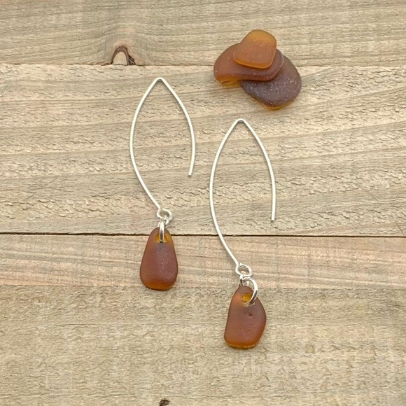 Artisan Jewelry - Sea Glass Silver Drop Dangle Earrings| Genuine Seaglass Jewelry Gift For Her